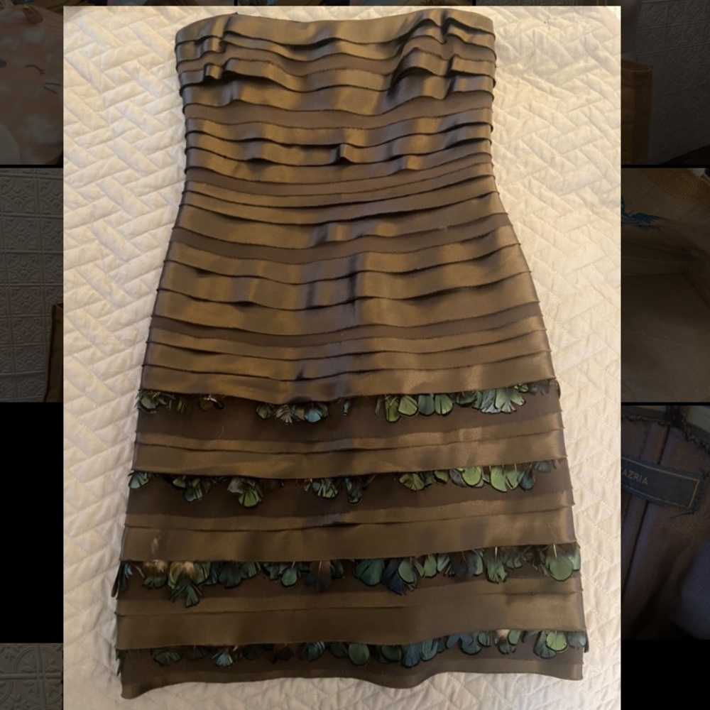 BCBG Max Azria restarted ribbon bodycon mini dress.